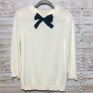 J Crew Sweater in Ivory with Black Bow, Small, NWT